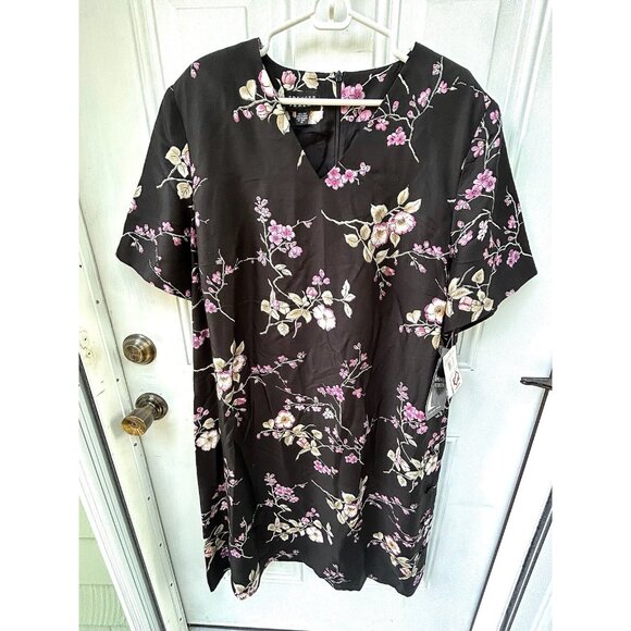 Vintage Spenser Jeremy 100% Silk Midi Pink Black Floral Dress Long Sleeve Sz 20 - Picture 14 of 16